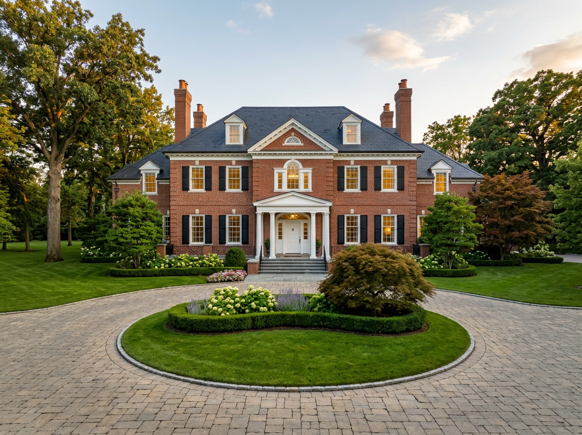 Preview of the Spec Custom luxury real estate demo website: a stately red brick colonial estate with a circular paver driveway